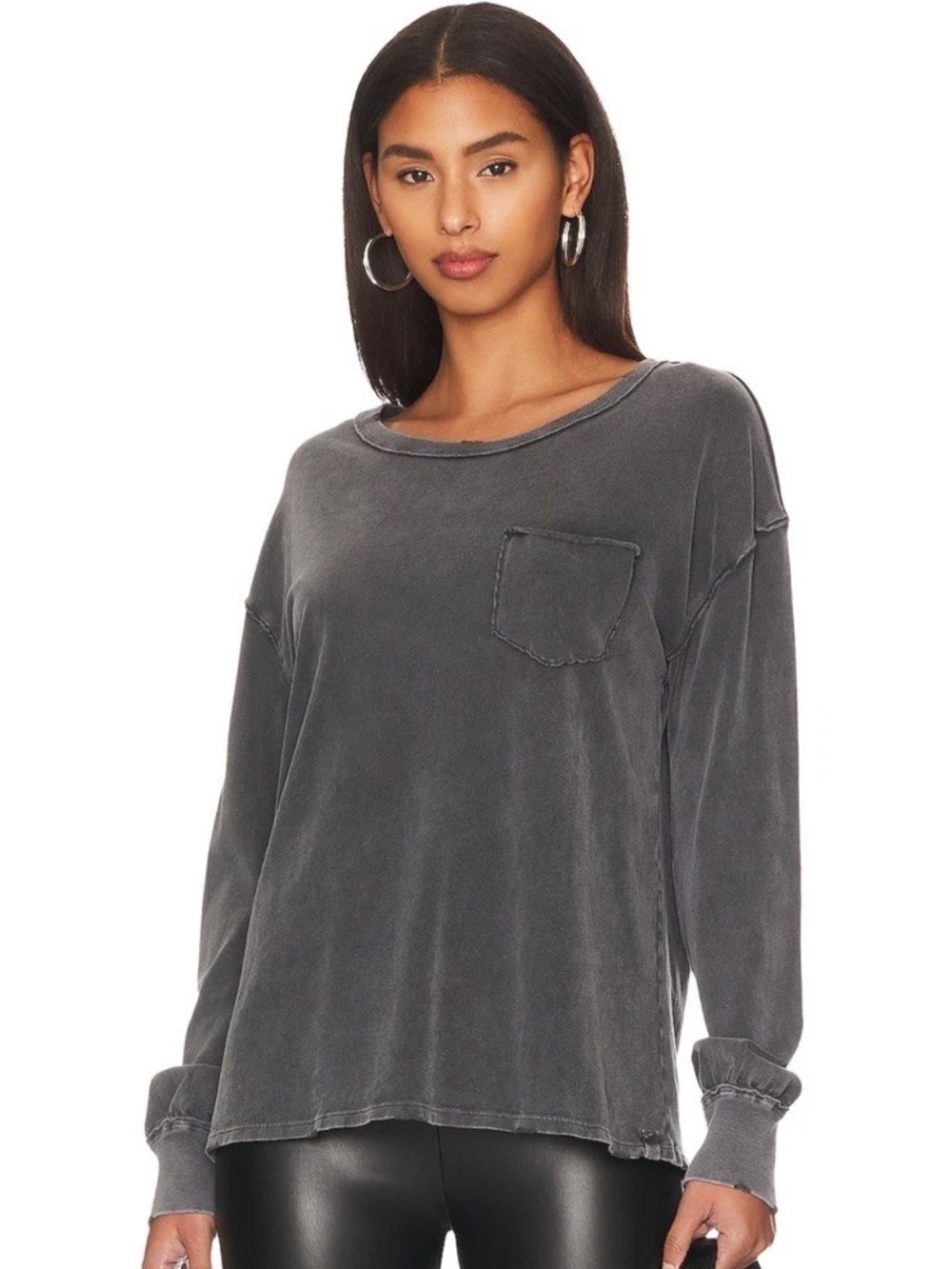 Free People We The Free washed black Long Sleeve Fade Into You Relaxed Tee New